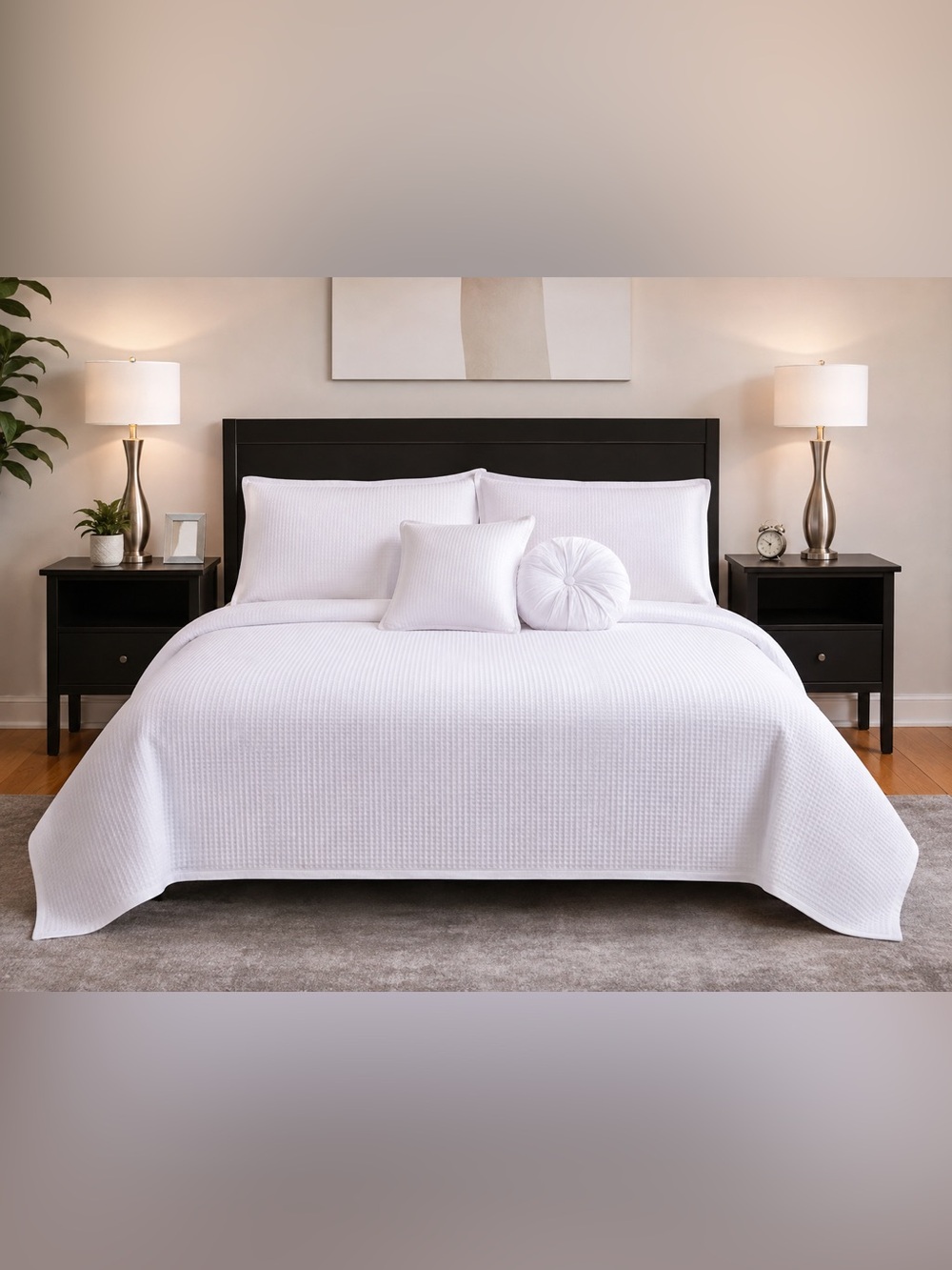 Classic White Quilted Comforter Set with Decorative Pillows